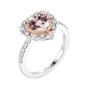 Jeulia Princess Style Milgrain Halo Pink Heart Zircon <b>Ring</b> for Anniversary - Product Image 2