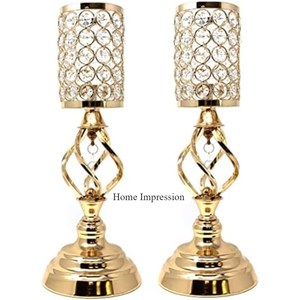 Black and Gold Color Plated Set of 2 Modern Creative Art Handcrafted <b>Crystal</b> <b>Candle</b> Holder and Votive Supplies From India - Product Image 2