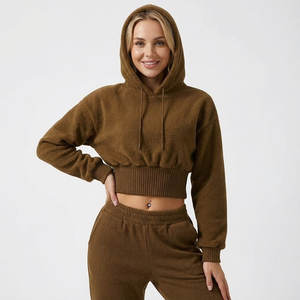 Sudadera Corta con Capucha de Moda para Mujer, Estilo Urbano, Cintura Alta, Dobladillo de Corsé, Mangas Extra Grandes, Hecha a Medida, Precio al por Mayor - Product Image 1