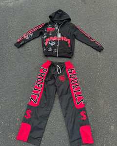 Sweats à capuche surdimensionnés personnalisés, délavés à l'acide, pantalons de survêtement évasés empilés, ensemble 2 pièces, survêtement sérigraphié lourd pour hommes - Product Image 1