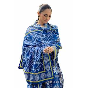 ชุดสูทคัตตาร์พิมพ์ลายสีน้ำเงินสำหรับผู้หญิงแบบ 3 ชิ้น ยังไม่ได้เย็บติดกัน - Product Image 1