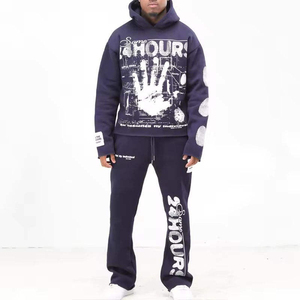 Trendy Men Custom DTG Printed Tracksuit Hoodie Sweatshirt and Flared <b>Pants</b> 2 Piece Casual Streetwear Set - Product Image 6