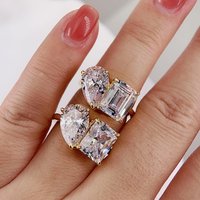Bague de fiançailles Toi et Moi 6,5 carats, bague de promesse à deux pierres, argent sterling 925 plaqué or 14 carats, moissanite, bague de luxe haut de gamme