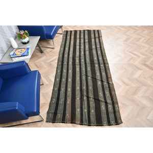 Alfombra Turca Vintage de 3.4x8.5 pies, Alfombra de Pasillo, Alfombra Negra con Diseño de Puntos - Product Image 5