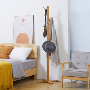 HOMCOM Porte-vêtements sur pied en bois de bambou avec 8 crochets et base en X, 49.5x49.5x178cm, naturel - Product Image 2