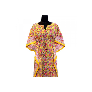 Beach <b>Kaftan</b> Free <b>Size</b> Indian Hand Block Printed Long Free <b>Size</b> <b>Kaftan</b> Loungewear in Soft Cotton Voile for Sale at Lowest Price - Product Image 1