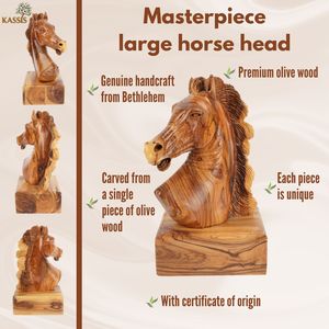Sculpture de tête de cheval en bois d'olivier sculptée à la main, 24 cm, figurine de cheval en bois artisanale, vente en gros de Bethléem - Product Image 4