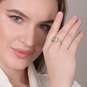 Anillo rectangular de amazonita de moda más vendido, chapado en oro de 18 quilates, joyería ajustable para fiesta de compromiso DE BODA DE LA India - Product Image 6