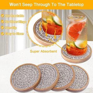 Attractive Beaded <b>Table</b> <b>Coaster</b> Round Pattern Wooden Base With Breaded Cotton Rope Wedding Birthday Parties Banquets Decoration - Product Image 6