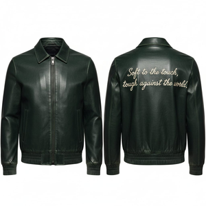 Wholesale <b>Men</b> <b>Real</b> Leather Canvas Jacket Custom Brand Slim Fit <b>Black</b> Biker Streetwear Front Logo Professional OEM Manufacturer - Product Image 6