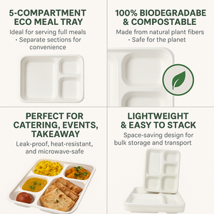 Elegante Juego de 5 Bandejas para Comida, Vajilla Práctica para el Almuerzo con Platos de Diseño Elegante para el Hogar, la Oficina, la Escuela y Catering - Product Image 3