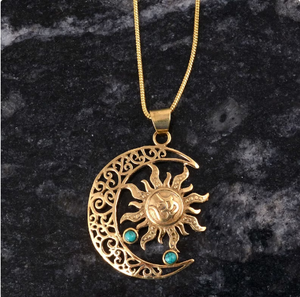 Nuevo Collar con Colgante de Sol y Luna Estilo Boho de Alta Calidad, Collares Vintage de Latón para Mujer, Chapado en Oro de 18k, Joyería Celestial, Venta al por Mayor/OEM - Product Image 1