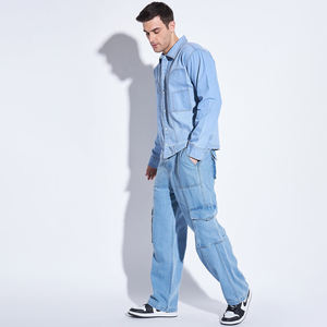 Conjunto de Pantalones Vaqueros de Mezclilla para Hombre, Estilo Único, Cintura Media, 100% Algodón, con Cordón Ajustable - Product Image 4