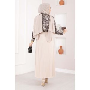 Beige Leather <b>Skirt</b> <b>Elastic</b> Waist Comfortable Breathable Cotton Plain Style Pocket Detail Print Decoration Size XS for Spring - Product Image 4