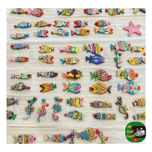 Wooden <b>Fish</b> Souvenir, Wooden Crafts <b>Fish</b> Figurine Hand Carved Painted Rustic Folk Art Decor, Cancun Oaxaca Painted <b>Fish</b> Art - Product Image 1