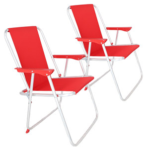 Well Home Set di 2 sedie da spiaggia pieghevoli in metallo rosso 44x44x74 cm - Product Image 1
