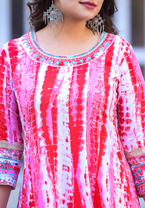 Conjuntos de vestido Anarkali Kurti, ropa de fiesta lista para mujer, elegante y cómoda, diseñador de tela de rayón bordado y teñido con lazo, estampado - Product Image 6