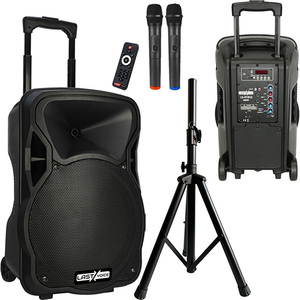 Lastvoice LS-P1912EE-ST 12" 800W Portable PA System with <b>Wireless</b> <b>Microphone</b> and Speaker Stand - Product Image 1