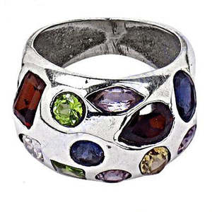 Bague Cocktail en Argent 925 Multi-Pierres Précieuses pour Femme, Style Bohème, Motif Géométrique, Sertissage Clos, Bijoux Fins - Product Image 3