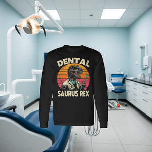 Camiseta de Manga Larga para Asistente Dental con Diseño de Saurus Rex, Producto Promocional en Odontología - Product Image 3