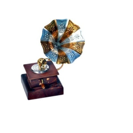 Wooden Gramophone Showpiece is a beautifully handcrafted decorative item inspired by vintage music players