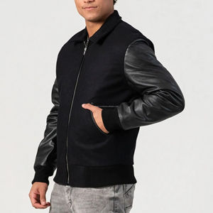Blouson universitaire unisexe à col rond, en laine avec manches en cuir, broderie frontale, style bomber Pharaoh, uniforme d'équipe personnalisable - Product Image 5
