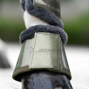 PU leather horse <b>bell</b> boots waterproof and durable for daily riding training or show with customizable teddy polyester lining - Product Image 5