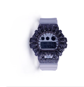 Reloj Midnight Panther con Bisel con Incrustaciones de Piedras Negras y Correa Blanca - Product Image 1