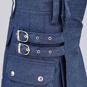 Kilt écossais en denim bleu pour homme, mode des Highlands, kilt utilitaire, bretelles réglables - Product Image 4