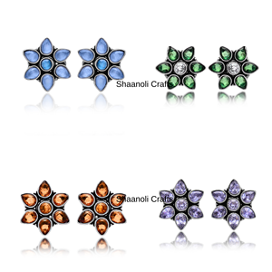 Recién llegado, pendientes de tuerca de piedra chapados en plata, joyería hecha a mano de latón, pendientes de diseñador con patrón de estrella para niña para usar - Product Image 5