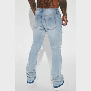 Custom Washed Jeans Pantalones Costura High Street Múltiples bolsillos Raw Edge Denim Jeans Pantalones - Product Image 3