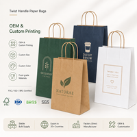 Sac en papier kraft marron de luxe sur mesure avec poignée torsadée, logo pizza, pour la restauration, les boulangeries, les cafés, les magasins de détail - Emballage en gros