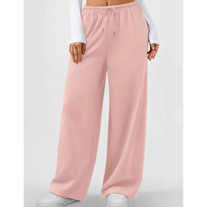 100% Cotton Martial <b>Fleece</b> Waist Mid Breathable Solid Color Street Style Baggy Sweatpants For <b>Women's</b> Outdoor Jogging <b>Trouser</b> - Product Image 2
