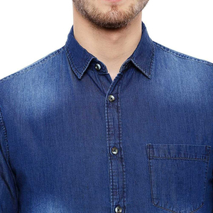 Camisas de mezclilla de verano para hombres Camisas de negocios al por mayor Camisas de tela de algodón con estampado de moda de manga larga de color sólido - Product Image 6