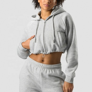 Women's Customised Casual Cropped <b>Hoodie</b> for Women 100% Cotton Custom Logo Blank Plain <b>Black</b> <b>Zip</b>-<b>up</b> High Anti-Shrink Knitted - Product Image 4