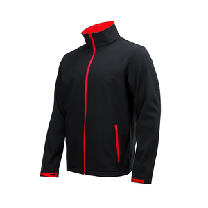 Unisex Black Red <b>Zippered</b> <b>Fleece</b> <b>Jacket</b> Stand Collar Casual Windproof Eco-friendly Winter Wear Regular Fit Polyester/Nylon Shell - Product Image 3