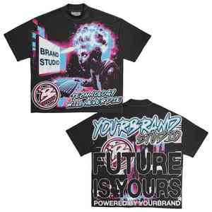 Camisetas con estampado gráfico personalizado, camiseta de calle alta, estilo de verano, cuello redondo, diseño suelto, 280G camisetas de algodón, camisetas transpirables Unisex - Product Image 1