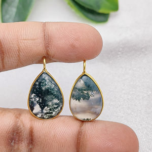 Colgante de lágrima de ágata de musgo liso, conjunto de bisel chapado en oro, conector de piedras preciosas para DIY, collar cristiano, fabricación de joyas de diamantes - Product Image 3