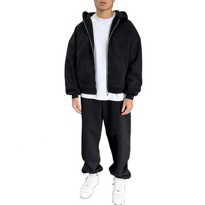 Ensemble de survêtement unisexe personnalisé, coupe oversize, en molleton uni, séchage rapide, avec pantalon de jogging zippé et sweat à capuche, pour homme 2026 - Product Image 2