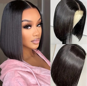 Perruque Courte Bob Cheveux Humains Vierge Prête à Expédier, Perruques Bob Courtes Ondulées Vierge Transparentes Sans Colle Pour Femmes Noires - Product Image 4