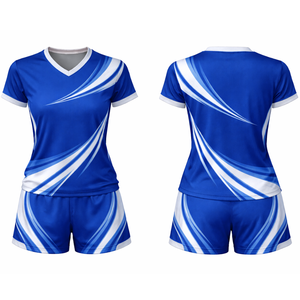 Ensemble de maillot de volley-ball personnalisé bleu et blanc à ondes dynamiques, sublimation, séchage rapide - Product Image 3