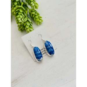 Navajo 18K <b>Gold</b> Lapis Sterling Silver Drop <b>Earrings</b> Cute Vintage Trendy <b>Dangle</b> Design with Pearl Diamond for Weddings Parties - Product Image 4
