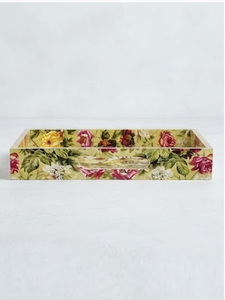Plateau rectangulaire en bois avec motif floral émaillé coloré, écologique, motif traditionnel pour mariage et Diwali, vase de table - Product Image 1