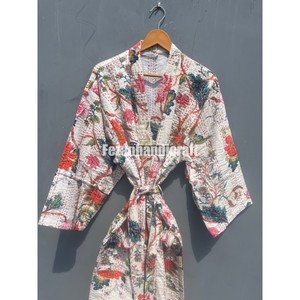 Albornoz de 100% algodón elegante Unisex, diseño Floral bohemio Hippie, cinturón Kimono Kantha cosido a mano, cierre de cordón de secado rápido - Product Image 4