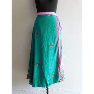 Boho Hippie Style 2-Layer Silk Sari Skirt Vintage <b>Reversible</b> Magic Wrap Hand Block Floral Printed <b>Belt</b> Breathable Casual Belly - Product Image 2