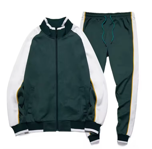 Survêtement 2 pièces Streetwear sportif | Combinaison de survêtement respirante coupe-vent brodée 100% coton de couleur unie contrastée - Product Image 3