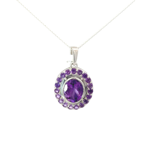 Pendentif en argent 925 véritable avec améthyste naturelle ovale et ronde, sertie en clos, finition polie, vente directe usine, cadeau pour elle - Product Image 1