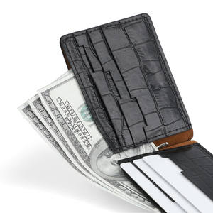 Tarjetero multifuncional al por mayor, billetera de lujo de piel auténtica plegable con logotipo personalizado y bloqueo RFID para hombre, delgada, corta, de alta calidad - Product Image 3