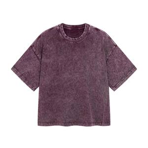 Heavyweight <b>cropped</b> boxy acid washed vintage short sleeves plus size custom logo 100% cotton style wholesale OEM Men's <b>T</b>-<b>Shirts</b> - Product Image 1