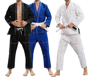 Uniformes de karate de peso pesado con logotipo personalizado azul color sólido artes marciales Taekwondo Jiu Jitsu Kimono conjunto de algodón unisex niños OEM - Product Image 3